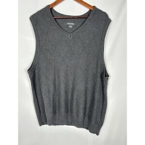 Vintage St John Bay Mens Gray Argyle Sweater Vest Size XL Cotton Pullover Preppy